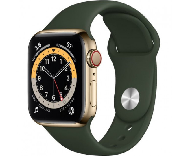 Apple Watch 6 40mm 4G Gold Stainless Steel Case with  Cyprus Green Sport Band (M09F3)